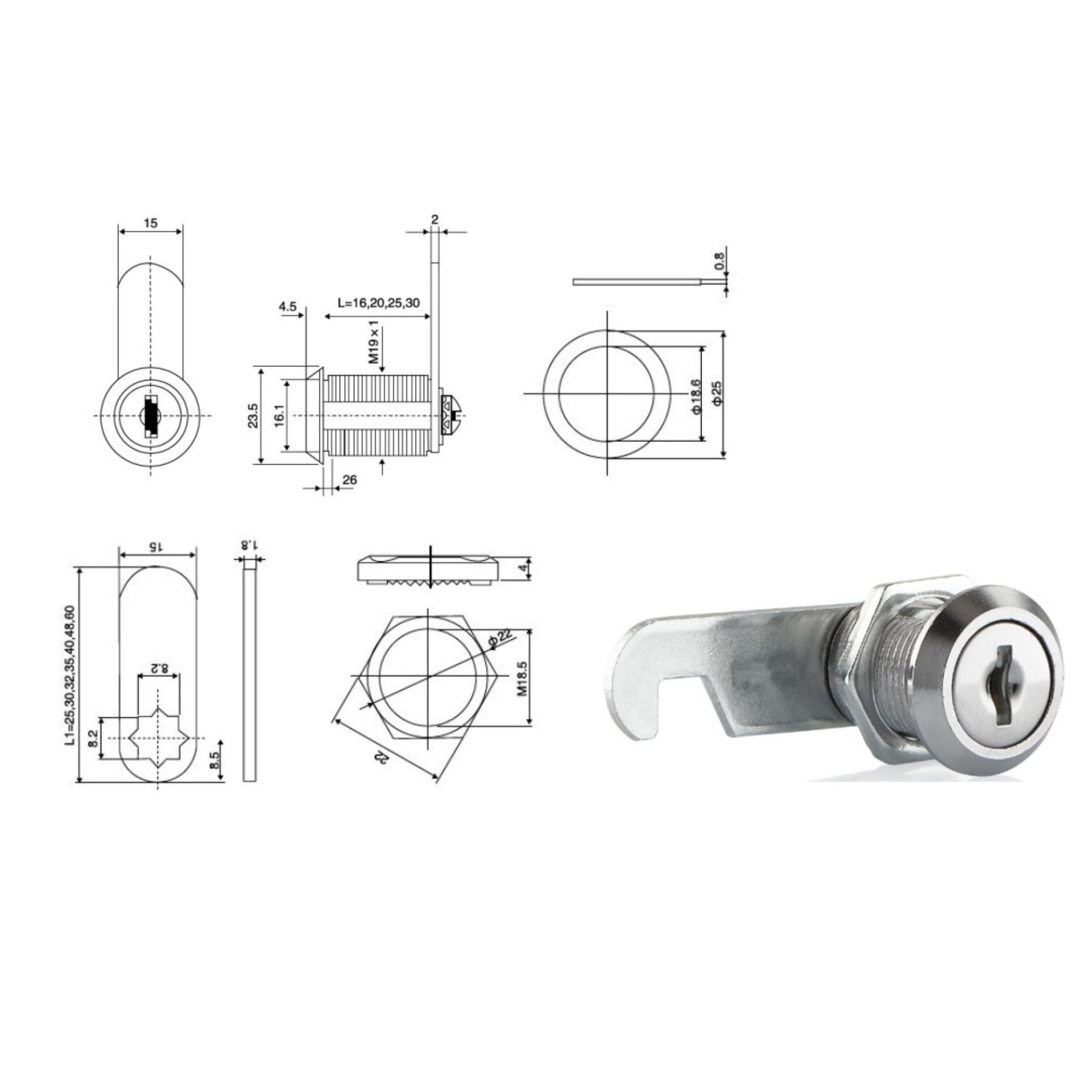 Canex Mandallı Çekmece Kilidi Nikel 20 Mm - 24'lü Paket