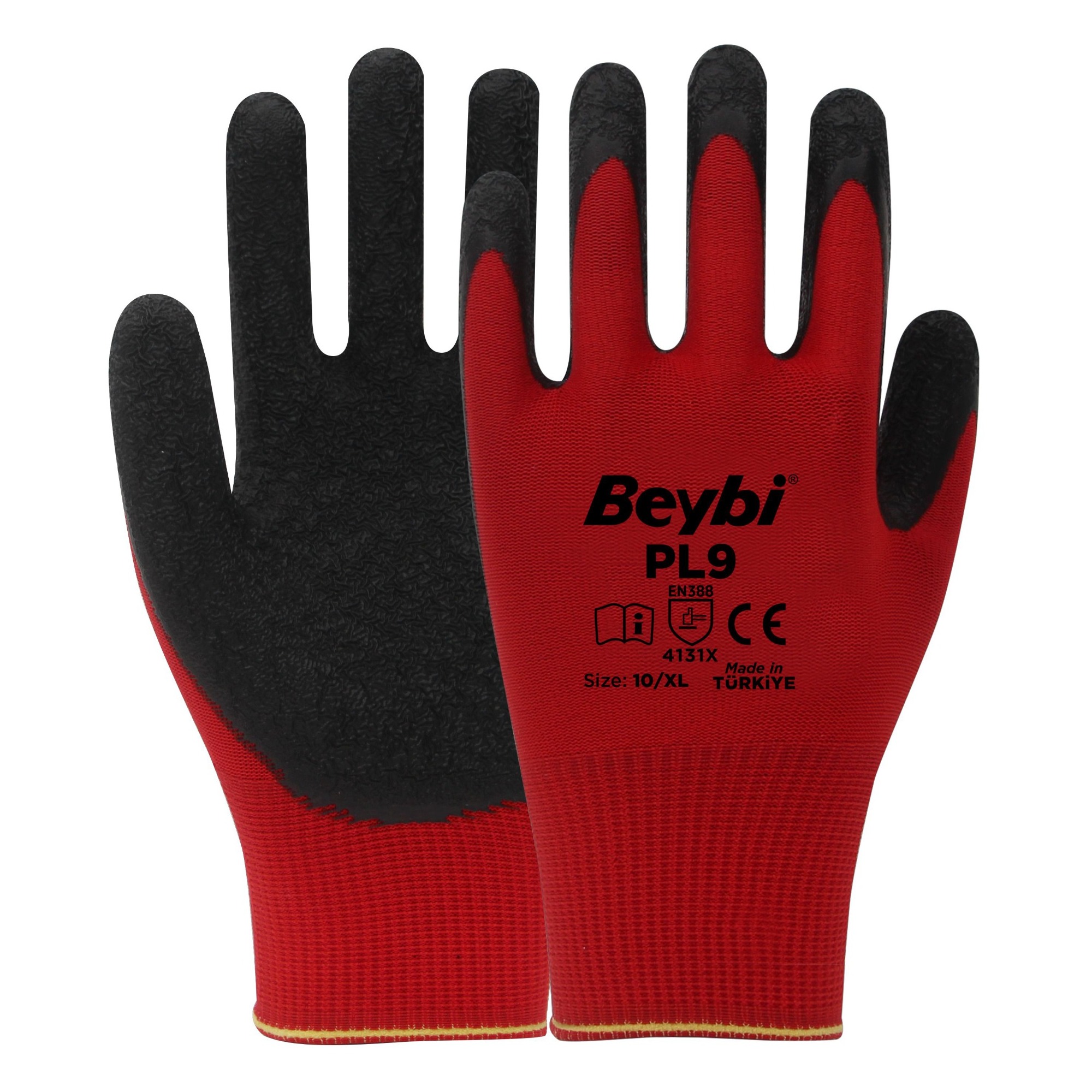 Beybi Pl9 Nitril Eldiven Kırmızı-siyah No:10  - 288'li Paket