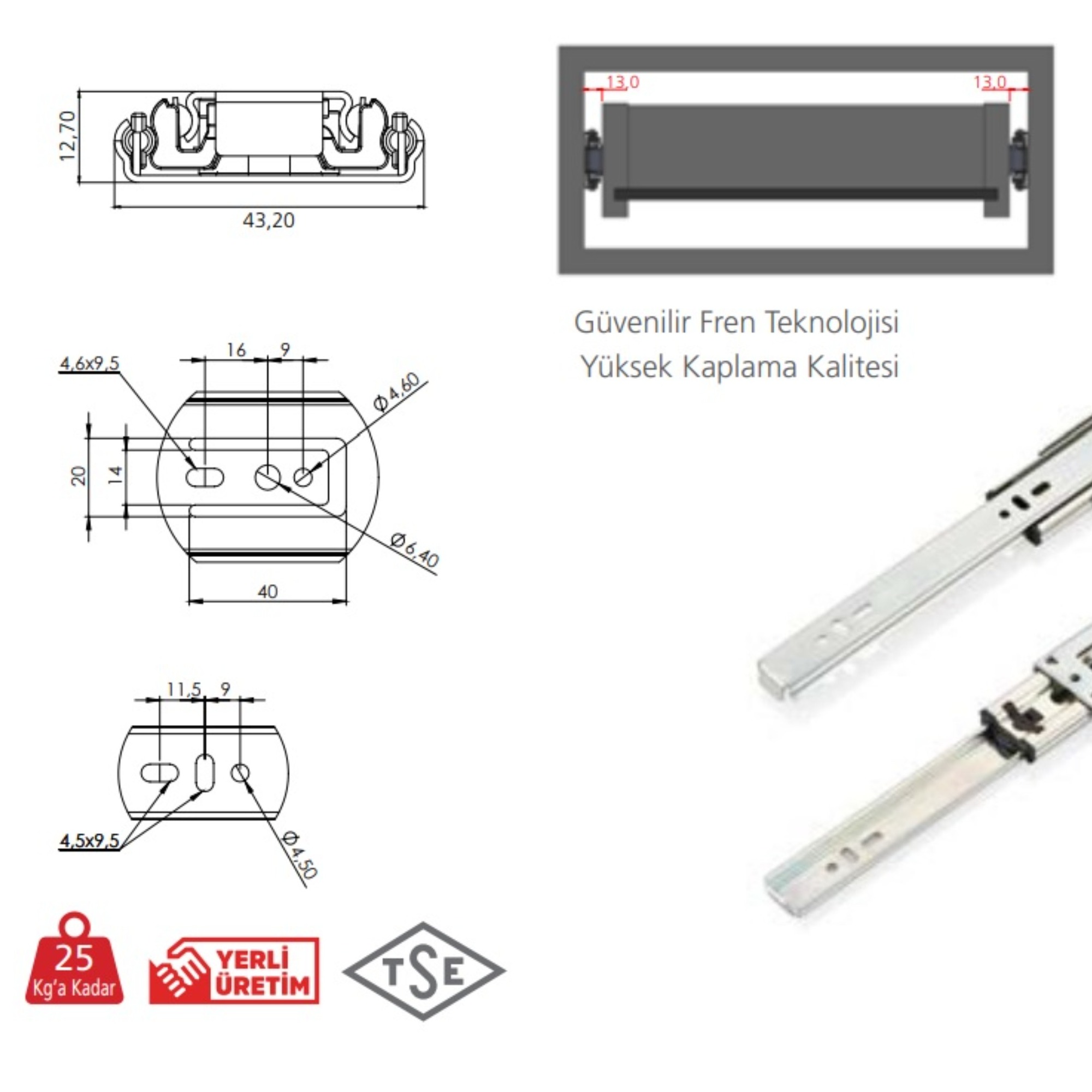 Canex Teleskopik Bilyalı Ray Frenli 43x40 Cm - 12'li Paket